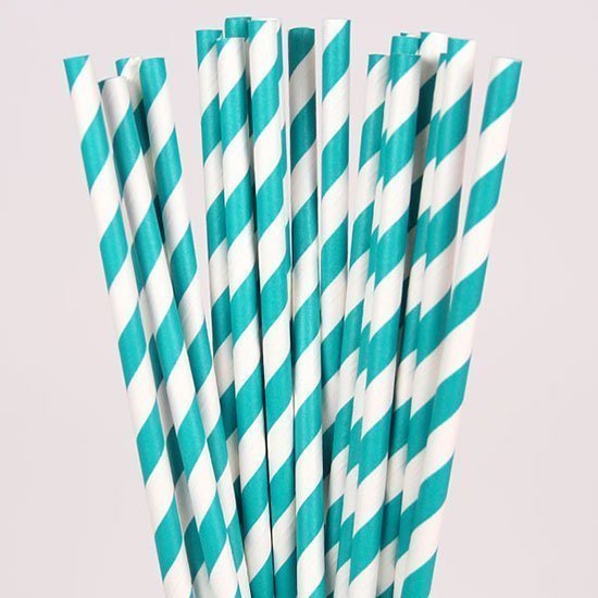 Jumbo Paper Straws AquaBlue Stripes