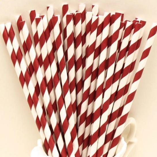 Jumbo Paper Straws Burgundy Stripes