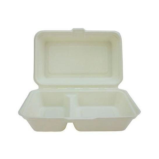 Compostable Bagasse Food Box wth 2 Sections